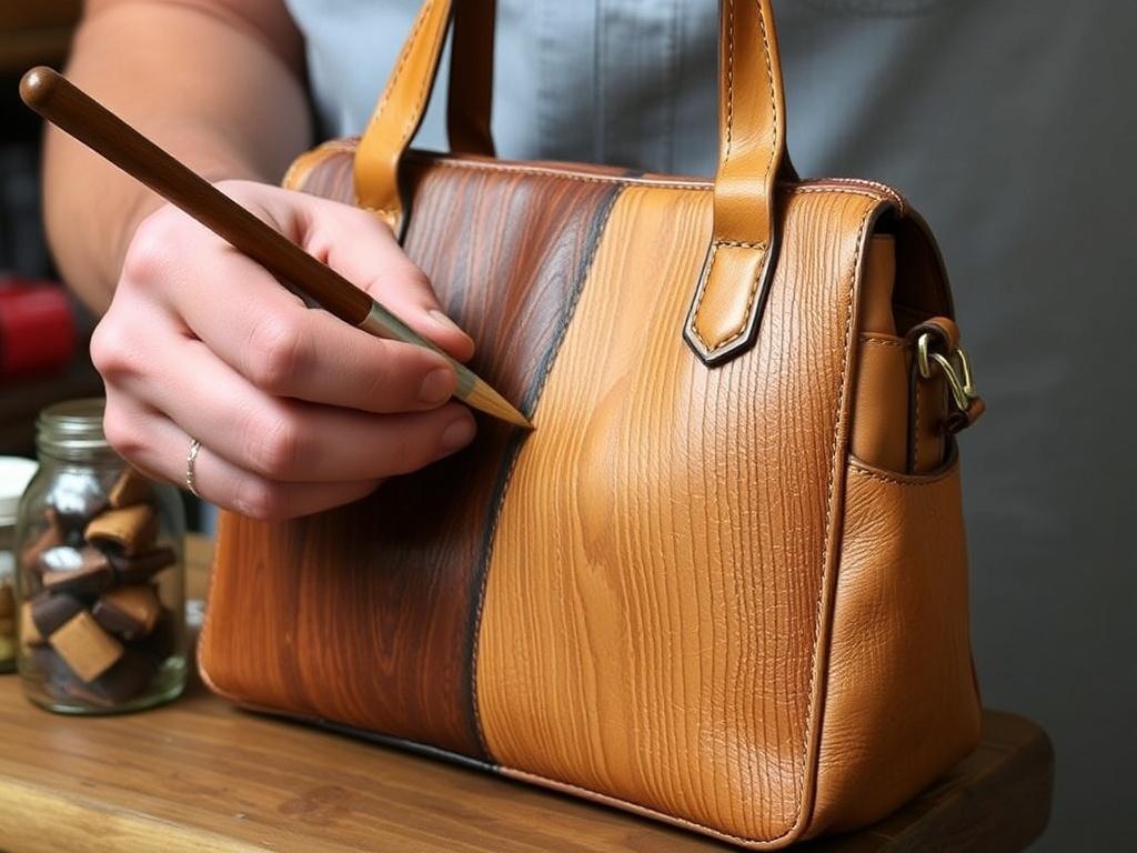 Bag painting with restoration of fine leather grainфото